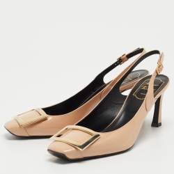 Pre Owned Roger Vivier Beige Patent Belle Vivier Slingback Pumps Size 39