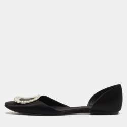 Roger Vivier Black Satin Chips Prism Studded Flats Size 38
