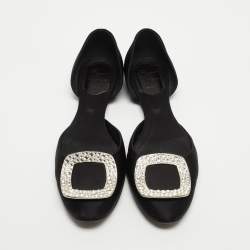 Roger Vivier Black Satin Chips Prism Studded Flats Size 38