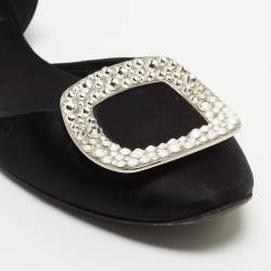 Roger Vivier Black Satin Chips Prism Studded Flats Size 38