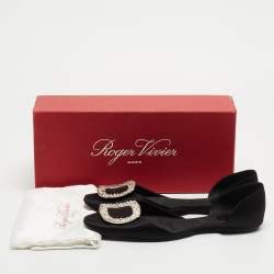 Roger Vivier Black Satin Chips Prism Studded Flats Size 38