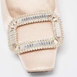 Pre Owned Roger Vivier Beige Satin Crystal Embellished Pointed Toe Pumps Size 37.5