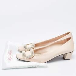 Pre Owned Roger Vivier Beige Satin Crystal Embellished Pointed Toe Pumps Size 37.5
