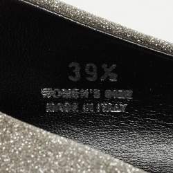 Pre Owned Roger Vivier Silver Glitter Ballet Flats Size 39.5