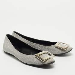Pre Owned Roger Vivier Silver Glitter Ballet Flats Size 39.5