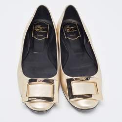 Pre Owned Roger Vivier Metallic Gold Leather Ballet Flats Size 37
