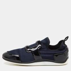 Roger Vivier Blue/Black Satin and Patent Leather Sneaky Viv Slip On Sneakers Size 39
