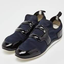 Roger Vivier Blue/Black Satin and Patent Leather Sneaky Viv Slip On Sneakers Size 39