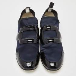 Roger Vivier Blue/Black Satin and Patent Leather Sneaky Viv Slip On Sneakers Size 39