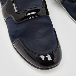 Roger Vivier Blue/Black Satin and Patent Leather Sneaky Viv Slip On Sneakers Size 39