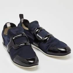 Roger Vivier Blue/Black Satin and Patent Leather Sneaky Viv Slip On Sneakers Size 39
