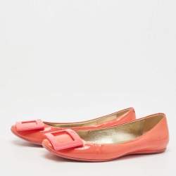 Pre Owned Roger Vivier Coral Pink Patent Leather Belle Vivier Ballet Flats Size 34.5