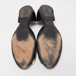 Pre Owned Roger Vivier Black Satin Chip Strass D'orsay Flats Size 34