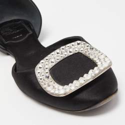 Pre Owned Roger Vivier Black Satin Chip Strass D'orsay Flats Size 34