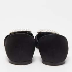Pre Owned Roger Vivier Black Satin Chip Strass D'orsay Flats Size 34