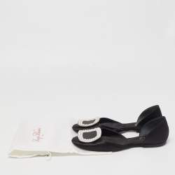 Pre Owned Roger Vivier Black Satin Chip Strass D'orsay Flats Size 34