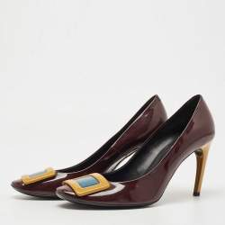 Pre Owned Roger Vivier Burdundy Patent Leather Belle Square Toe Pumps Size 40