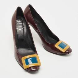 Pre Owned Roger Vivier Burdundy Patent Leather Belle Square Toe Pumps Size 40