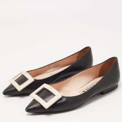 Pre Owned Roger Vivier Black Leather Gommette Ballet Flats Size 37