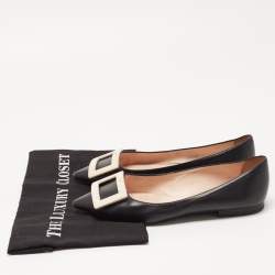 Pre Owned Roger Vivier Black Leather Gommette Ballet Flats Size 37