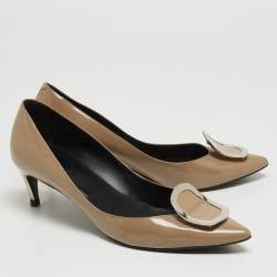 Pre Owned Roger Vivier Beige Patent Leather Pointed Toe Pumps Size 39