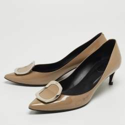 Pre Owned Roger Vivier Beige Patent Leather Pointed Toe Pumps Size 39