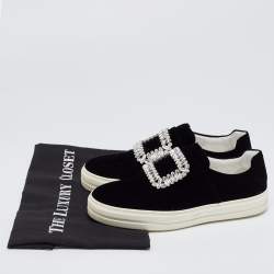 Pre Owned Roger Vivier Black Velvet Sneaky Viv Embellished Slip On Sneakers Size 36