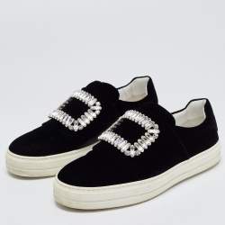 Pre Owned Roger Vivier Black Velvet Sneaky Viv Embellished Slip On Sneakers Size 36