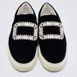 Pre Owned Roger Vivier Black Velvet Sneaky Viv Embellished Slip On Sneakers Size 36