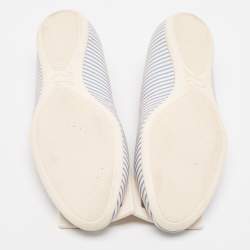 Roger Vivier White/Blue Striped Leather Gommette Ballet Flats Size 37