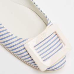 Roger Vivier White/Blue Striped Leather Gommette Ballet Flats Size 37