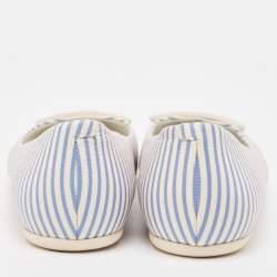 Roger Vivier White/Blue Striped Leather Gommette Ballet Flats Size 37