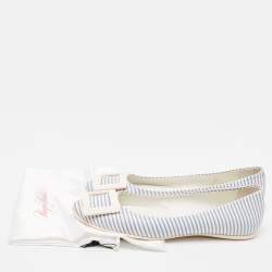 Roger Vivier White/Blue Striped Leather Gommette Ballet Flats Size 37