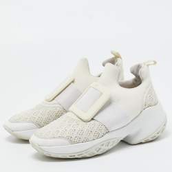 Roger Vivier White Neoprene and Lace Viv Run Sneakers Size 35.5
