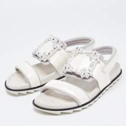 Roger Vivier White Patent Leather Vivier Strass Sandals Size 39