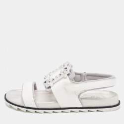 Roger Vivier White Patent Leather Vivier Strass Sandals Size 39