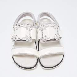 Roger Vivier White Patent Leather Vivier Strass Sandals Size 39