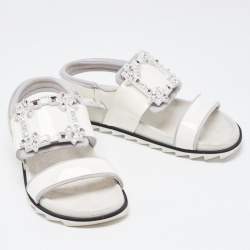 Roger Vivier White Patent Leather Vivier Strass Sandals Size 39
