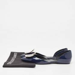 Pre Owned Roger Vivier Navy Blue Patent Leather Chip D'orsay Flats Size 35.5