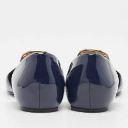 Pre Owned Roger Vivier Navy Blue Patent Leather Chip D'orsay Flats Size 35.5