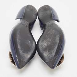 Pre Owned Roger Vivier Navy Blue Patent Leather Chip D'orsay Flats Size 35.5