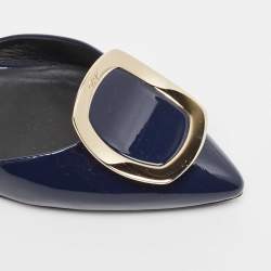 Pre Owned Roger Vivier Navy Blue Patent Leather Chip D'orsay Flats Size 35.5