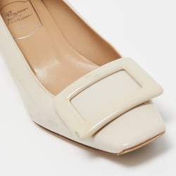 Pre Owned Roger Vivier Cream Patent Trompette Pumps Size 35.5