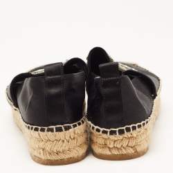 Pre Owned Roger Vivier Black Satin Embellished Espadrille Flats Size 36