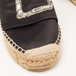 Pre Owned Roger Vivier Black Satin Embellished Espadrille Flats Size 36