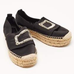Pre Owned Roger Vivier Black Satin Embellished Espadrille Flats Size 36