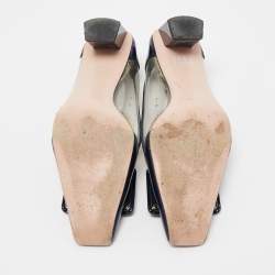 Pre Owned Roger Vivier Navy Blue Patent Leather and PVC Belle Vivier Pumps Size 34.5