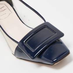 Pre Owned Roger Vivier Navy Blue Patent Leather and PVC Belle Vivier Pumps Size 34.5