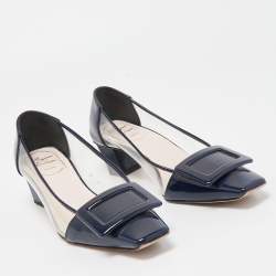 Pre Owned Roger Vivier Navy Blue Patent Leather and PVC Belle Vivier Pumps Size 34.5