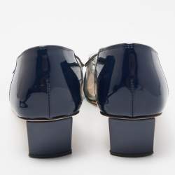 Pre Owned Roger Vivier Navy Blue Patent Leather and PVC Belle Vivier Pumps Size 34.5